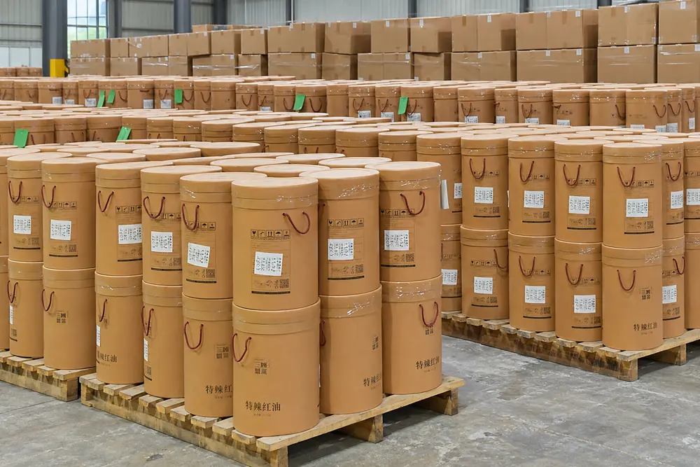 Kho thành phẩm xếp thùng cốt trên pallet